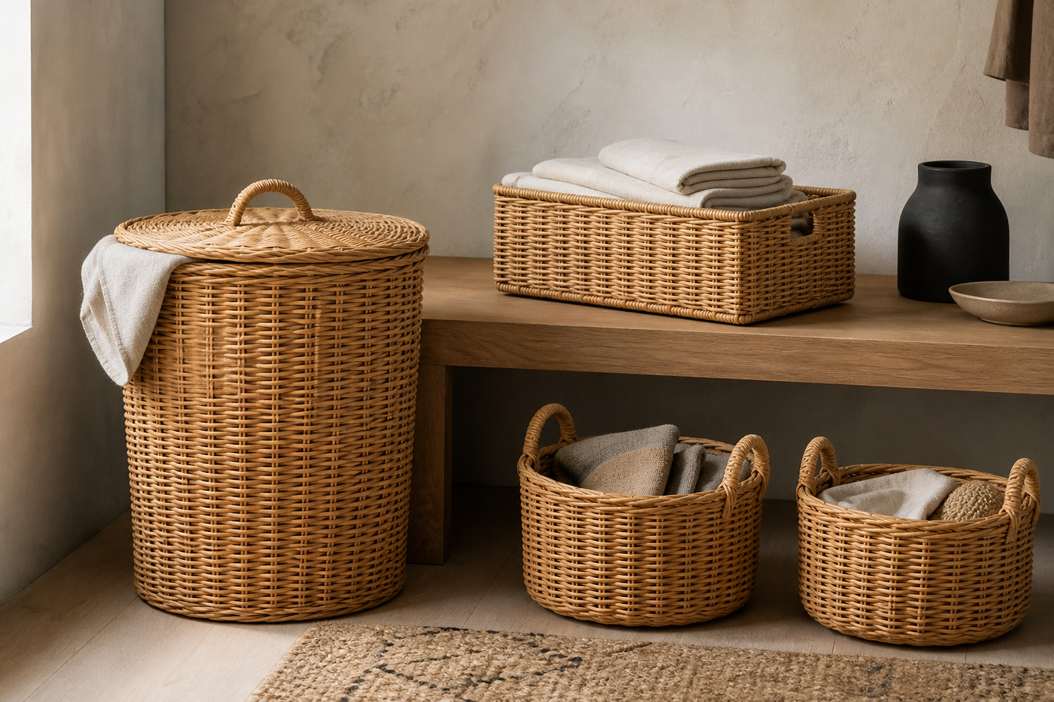 Coordinated woven storage basket collection