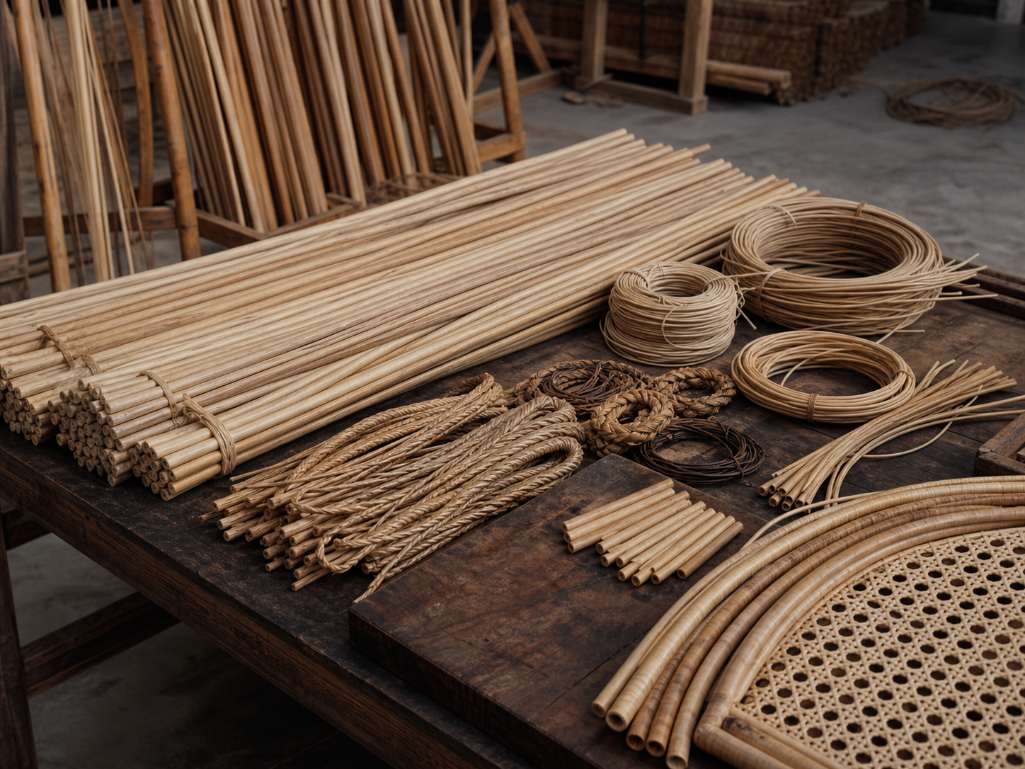 Illustrated view of prepared rattan materials