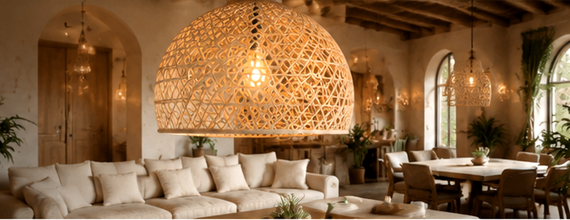Warm illuminated WEIGE woven lampshade